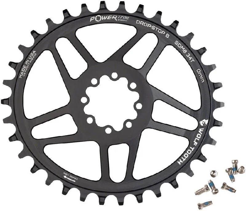 Wolf Tooth Elliptical Direct Mount Chainring - 34t SRAM Direct Mount Drop-Stop B For SRAM 8-Bolt Cranksets 0mm Offset BLK