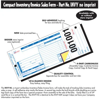 Wb,Inventory/Sales Form Invy-Ni, 4-Pt W/Adhsv,250/Pack Compact Inventory/Sales Form Walking Bird Tools