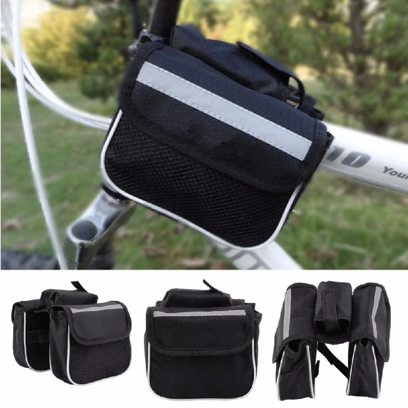 Bicycle Cycling Frame Pannier Saddle Front Tube Bag Both Side Double Pouch