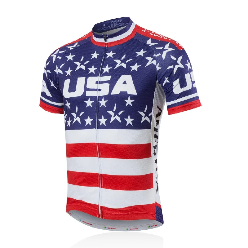 Men Bike Jersey Short Sleeve Outdoor Sportwear Cycling Shirt Top Summer USA Star